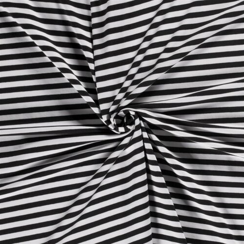 Baumwolljersey Streifen 10mm - schwarz/weiss