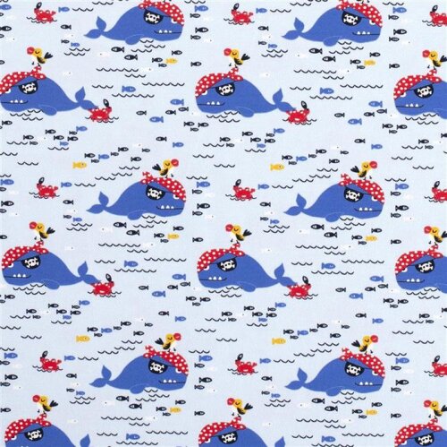 French Terry Pirate Whale light blue