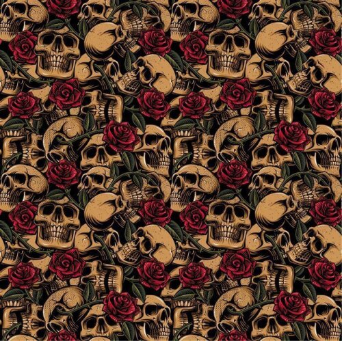 Cotton skulls with roses beige