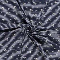Camiseta de algodón calavera pirata con rayas azul medianoche