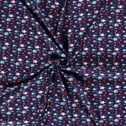 Popeline di cotone Maritime Colorful Fish blu denim scuro