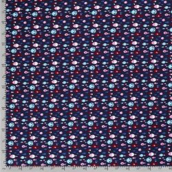 Popeline di cotone Maritime Colorful Fish blu denim scuro