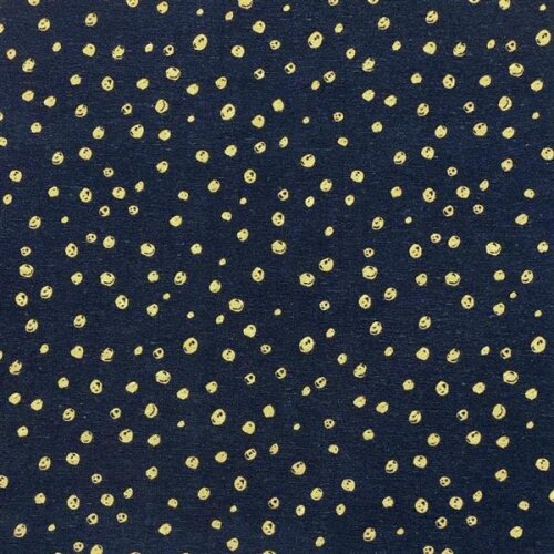 Tissu décoratif griffonné points moutarde bleu foncé