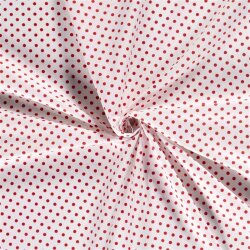 Bavlněné popelínové puntíky 9 mm - bílá/červená