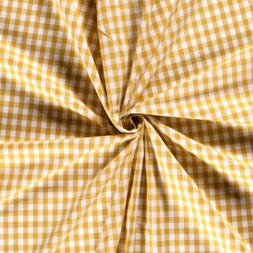 Popeline de coton teinte en fil - Carreau Vichy 10mm jaune sable