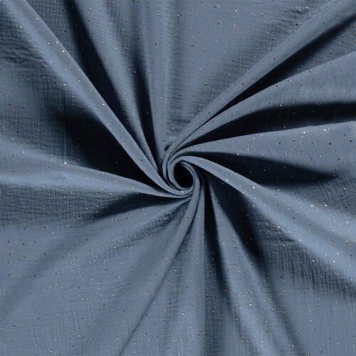 Muslin scattered gold polka dots – denim blue