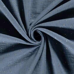 Muslin scattered gold polka dots – denim blue