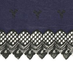 Jeansstoff mit Blumenstickerei - dunkelgrün