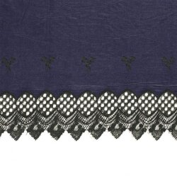Jeansstoff mit Blumenstickerei - dunkelgrün