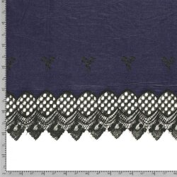 Jeansstoff mit Blumenstickerei - dunkelgrün