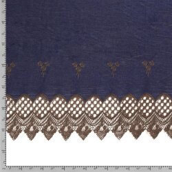 Jeansstoff mit Blumenstickerei - taupebraun