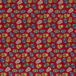 Cotton Poplin Silly Colorful Skulls Red