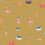 Jersey de coton Organic Digital Sea Animals - moutarde