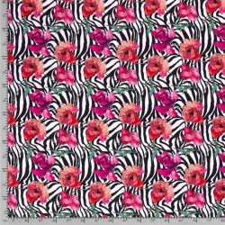 Softshell Digital zebra pattern with flower tendrils cream