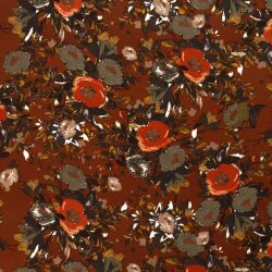 Polyester jersey flowers rust red