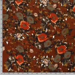 Polyester jersey fleurs rouille rouge
