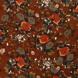 Polyester jersey fleurs rouille rouge