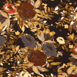 Polyester jersey fleurs marron