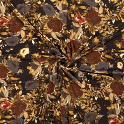 Polyester jersey fleurs marron