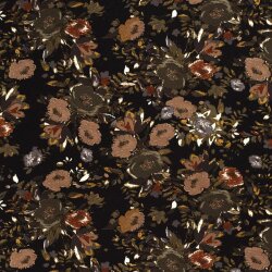 Polyester jersey fleurs noir