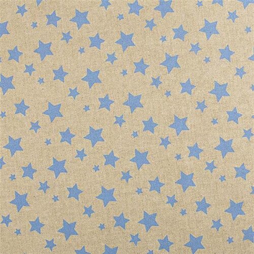 Tissu décoratif petites étoiles aspect lin bleu clair