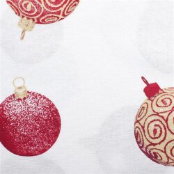 Tissu décoratif rouge boules de Noël blanc