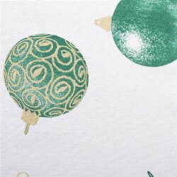 Decorative fabric green Christmas balls white