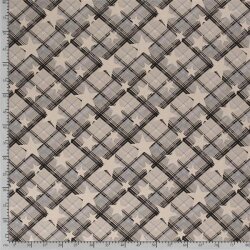 Decorative fabric black baby blue checkered with stars linen look