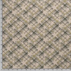 Decorative fabric green checkered with stars linen look
