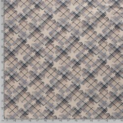 Decorative fabric light blue brown checkered with stars linen look