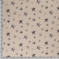 Decoratieve stof, lichtblauw, grijs, geruite sterren, linnen look