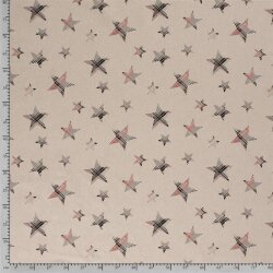 Decorative fabric pink black checkered stars linen look