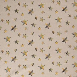 Decorative fabric mustard green checkered stars linen look