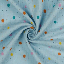 Muslin colorful rain of dots - light blue