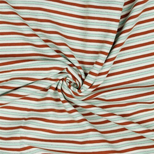 Katoenen jersey strepen LUREX - terracotta/ZILVER