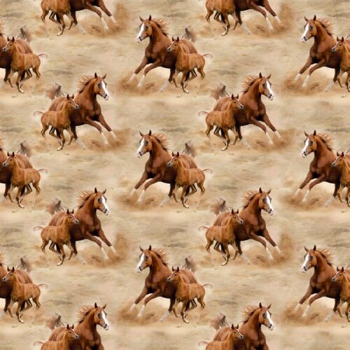 Katoenen jersey Digital Wild Horses - zand