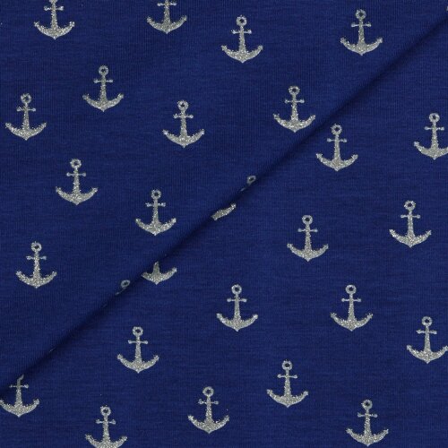 Cotton jersey glitter anchor - cobalt blue