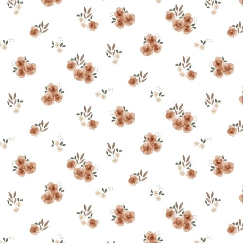 Katoen Jersey Organische Digitale Bloemen - wit