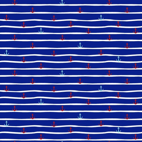 Cotton jersey Organic anchor on stripes - cobalt blue