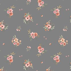 Cotton Jersey Digital Flowers - grijs