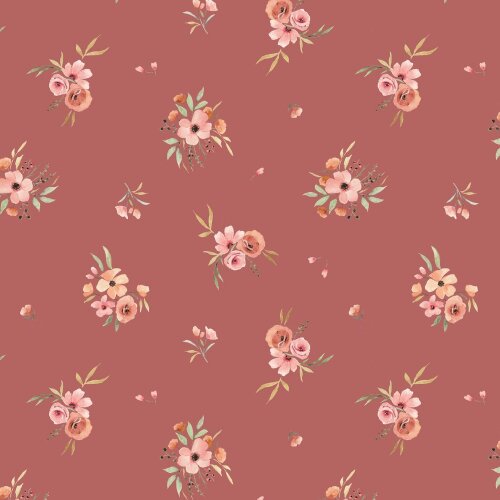 Katoenen jersey Digital Flowers - donkerroze