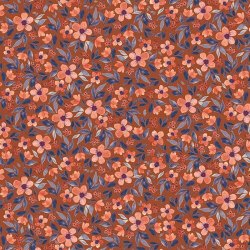 Cotton jersey digital petals - rust orange