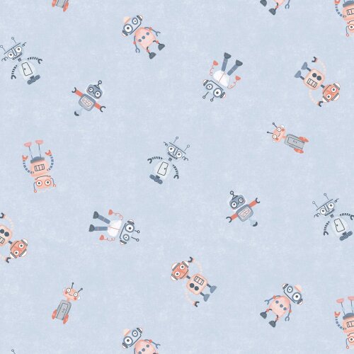Cotton jersey Organic Digital Robot - bleu clair