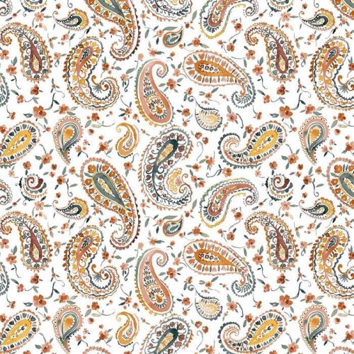 Jersey di cotone Digital Paisley - bianco