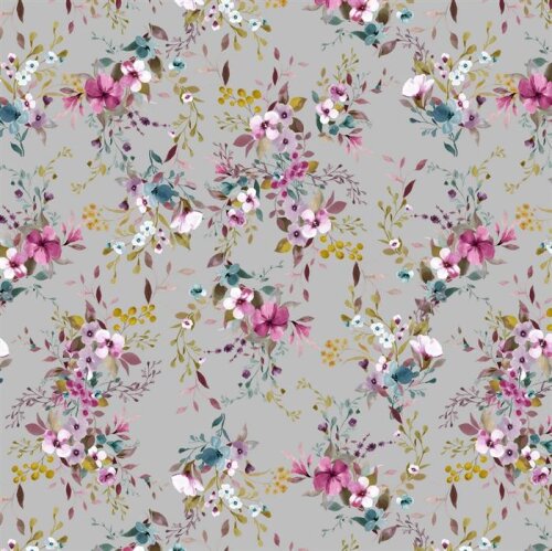 Jersey di cotone Digital Flowers - grigio chiaro