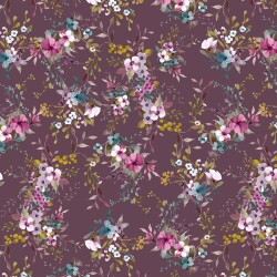 Baumwolljersey Digital Blumen - aubergine