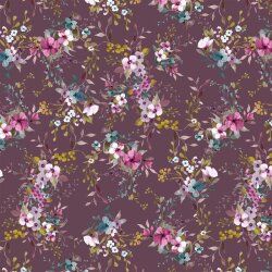 Cotone jersey Digital Flowers - melanzana