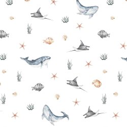 French Terry Digital SEA CREATURES - wit