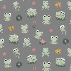 Cotton jersey frogs in love - grey