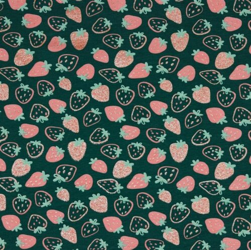 Cotton jersey glitter strawberries - emerald